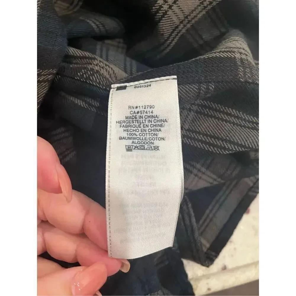 True Religion Triple Needle Plaid Blue Black Gray Flannel Button Down Shirt sz X